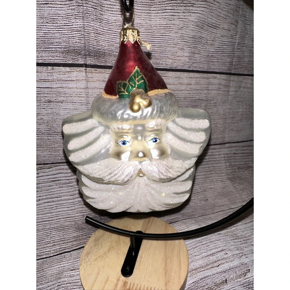 Kurt S. Adler Ornament Santa Claus Star Face Polonaise Glass Seasonal Decoration